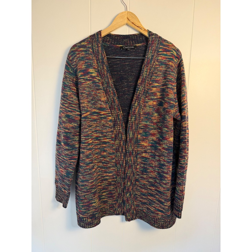 Boho Grannycore Cardigan L Space Dye Open Front Long Sleeve Knit Sweater